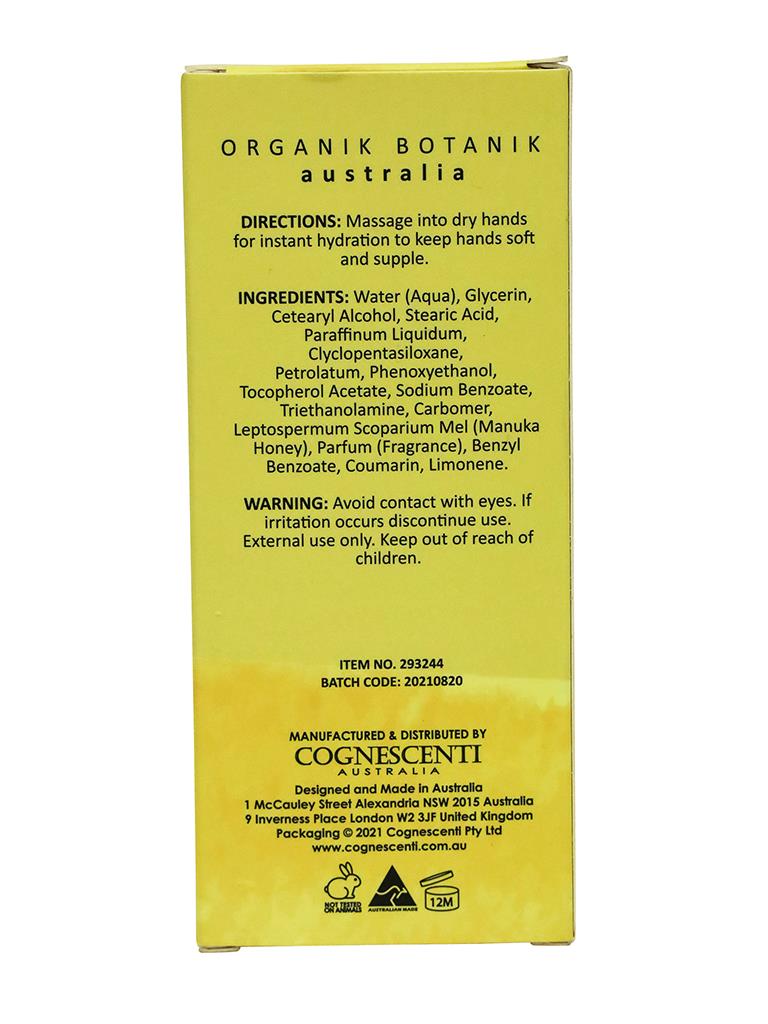 Organik Botanik Splotch 100ml Manuka Honey Boxed Hand Cream Moisturizer