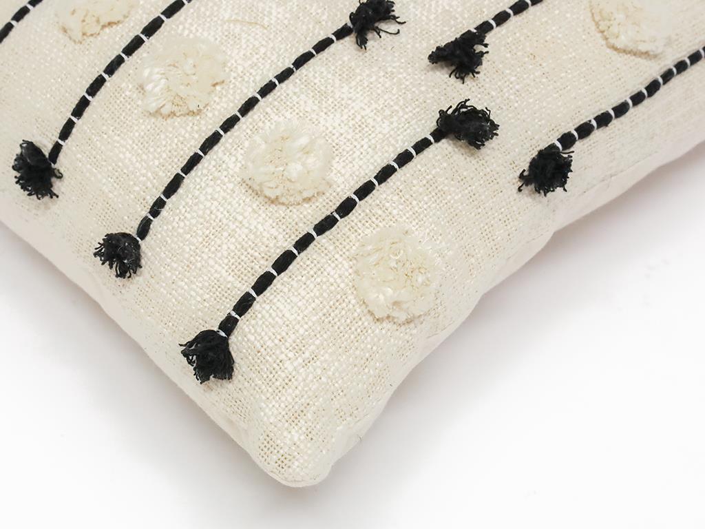 Casabianca Rectangular Embroidered Cushion Natural & Black 35X55CM