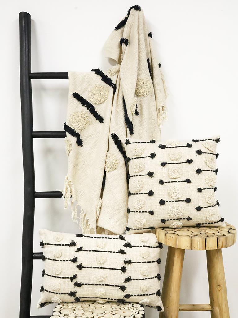 Casabianca Rectangular Embroidered Cushion Natural & Black 35X55CM