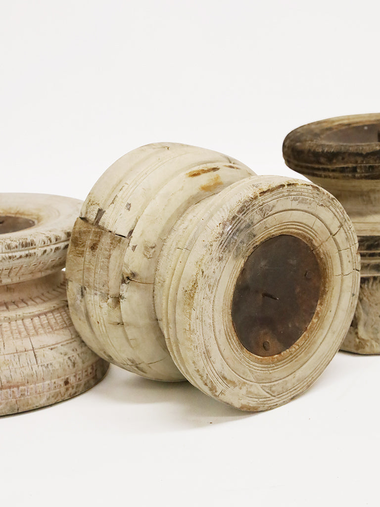 Set of Asstd antique wooden south candle holders - bleach