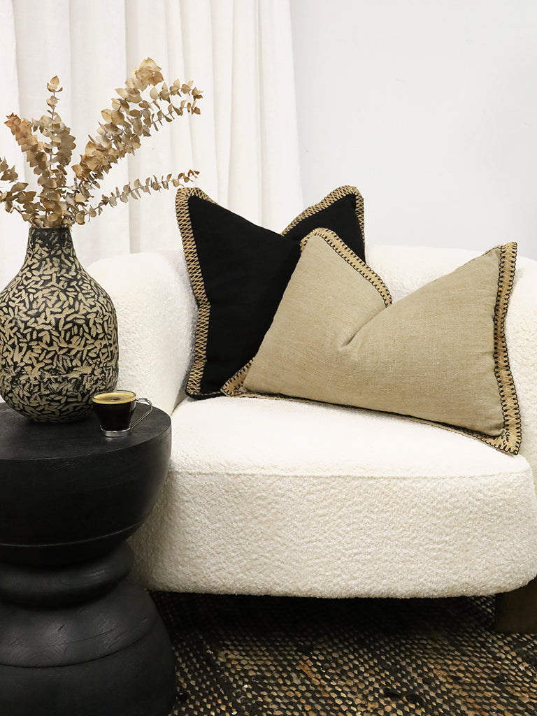 Natural Rectangular Artisan Linen & Jute Cushion With Microfiber Fill 60x40CM