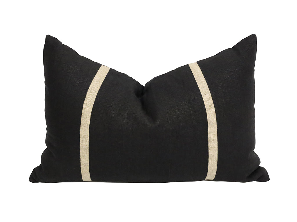 Black Rectangular Artisian Linen Cushion Gold Braid W/Microfiberfill 60X40CM