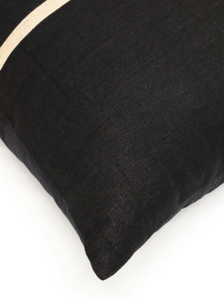 Black Rectangular Artisian Linen Cushion Gold Braid W/Microfiberfill 60X40CM
