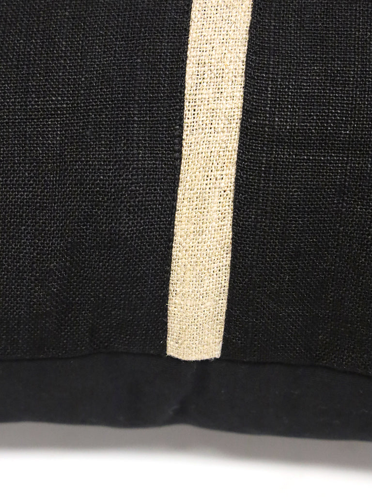 Black Rectangular Artisian Linen Cushion Gold Braid W/Microfiberfill 60X40CM