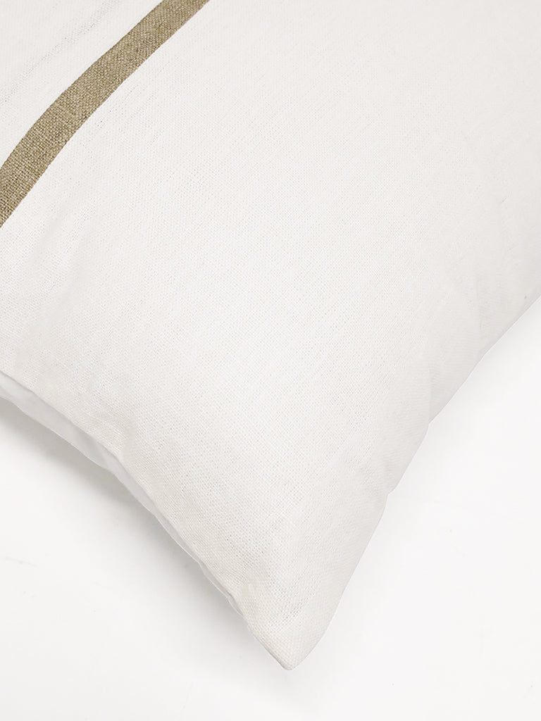 Rectangular Artisian Linen Cushion With Gold Braid 60X40CM