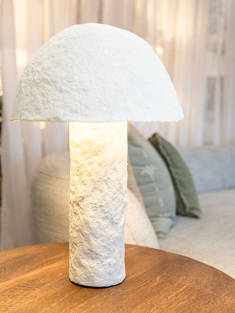 Mushroom Table Lamp Paper Mache Off White 45CM