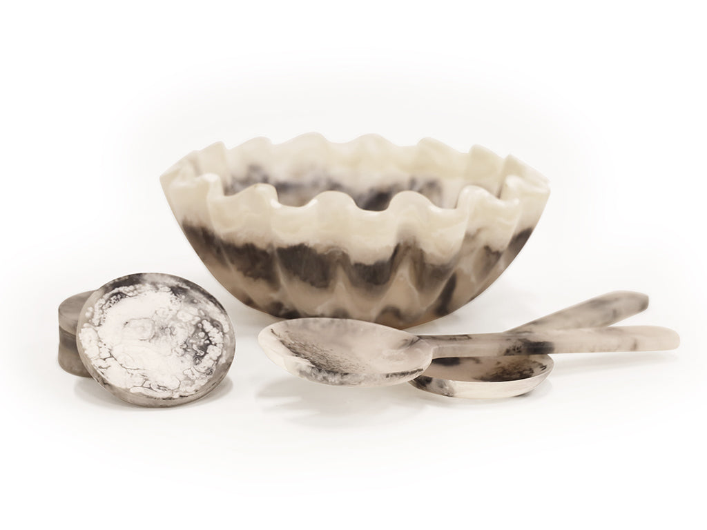 S/2 Rylee Resin Salad Servers Black & White