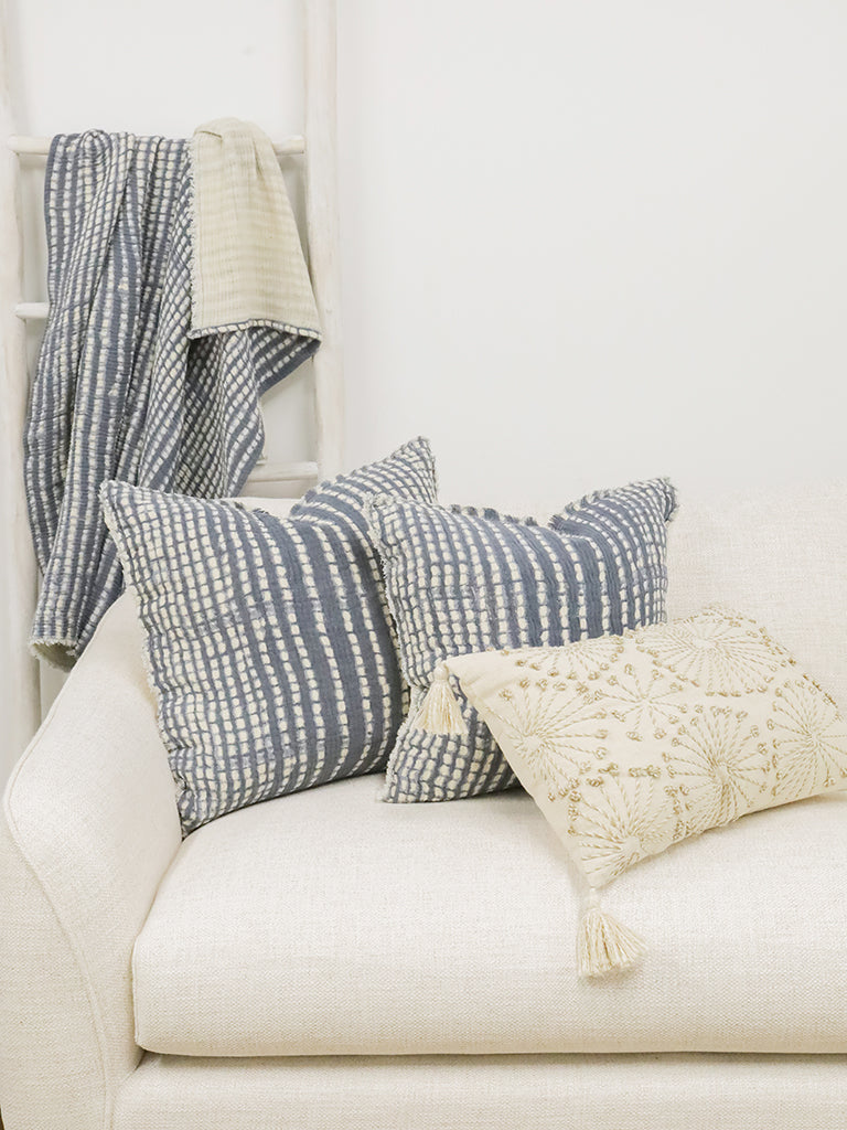 Bondi Ribbed Navy & White Cotton Cushion With Zipper 45X45CM