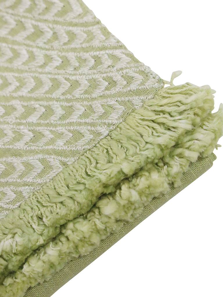 Laguna Embroidered Linen Table Runner Sage & Natural 180X35CM