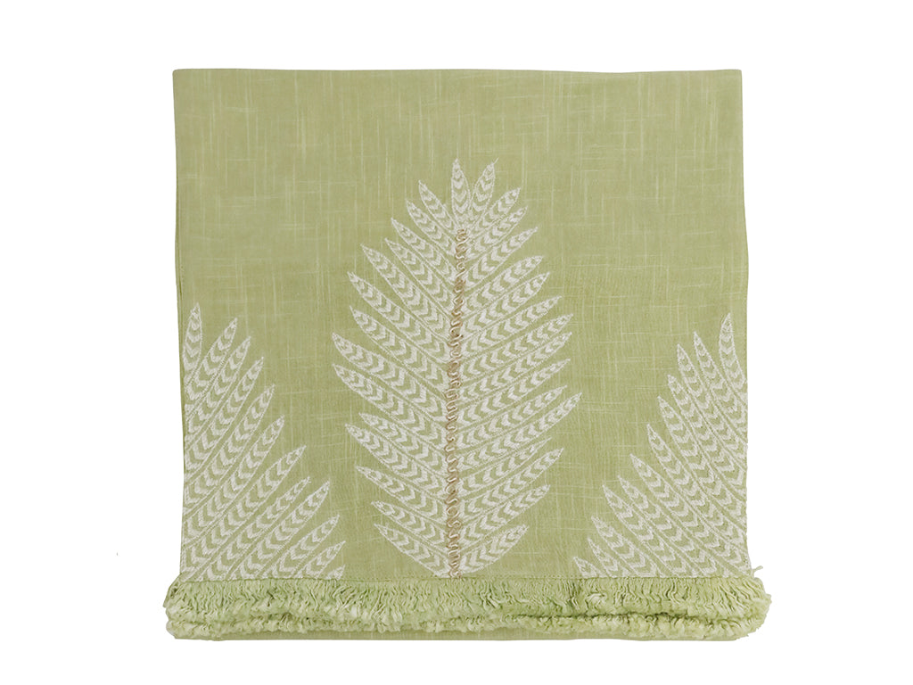 Laguna Embroidered Linen Table Runner Sage & Natural 220X35CM