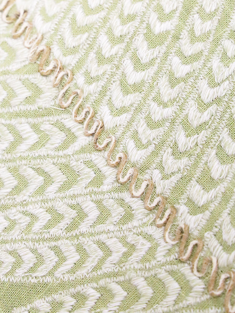 Laguna Embroidered Linen Table Runner Sage & Natural 220X35CM