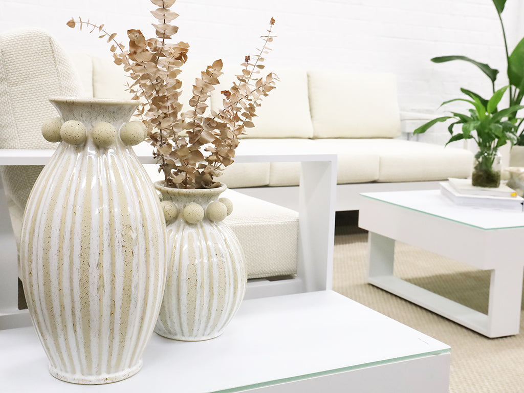 Admire Ceramic Vase White & Natural Short 21X27CM