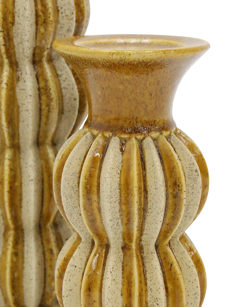 Pia Ceramic Candle Holder Mustard & Natural Short 12X28CM