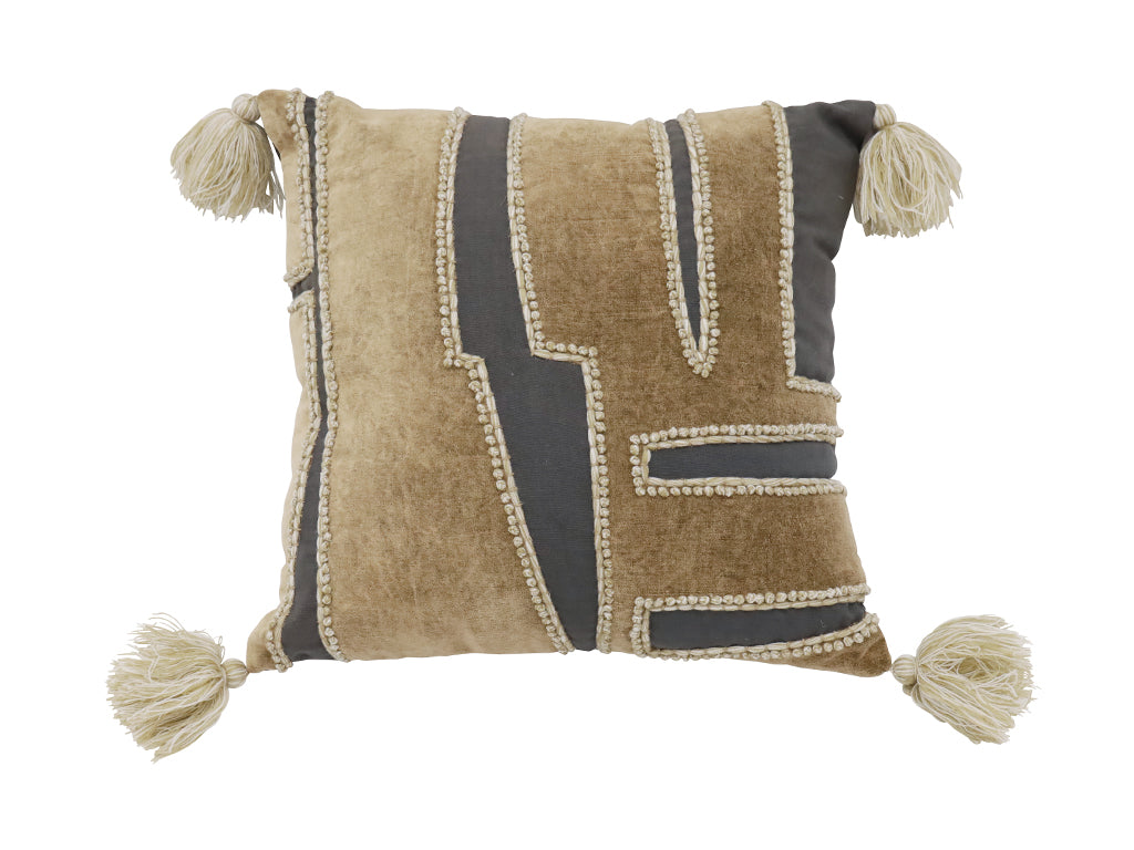 Zazu Velvet Stone Wash Square Cushion Black & Toffee 45x45cm