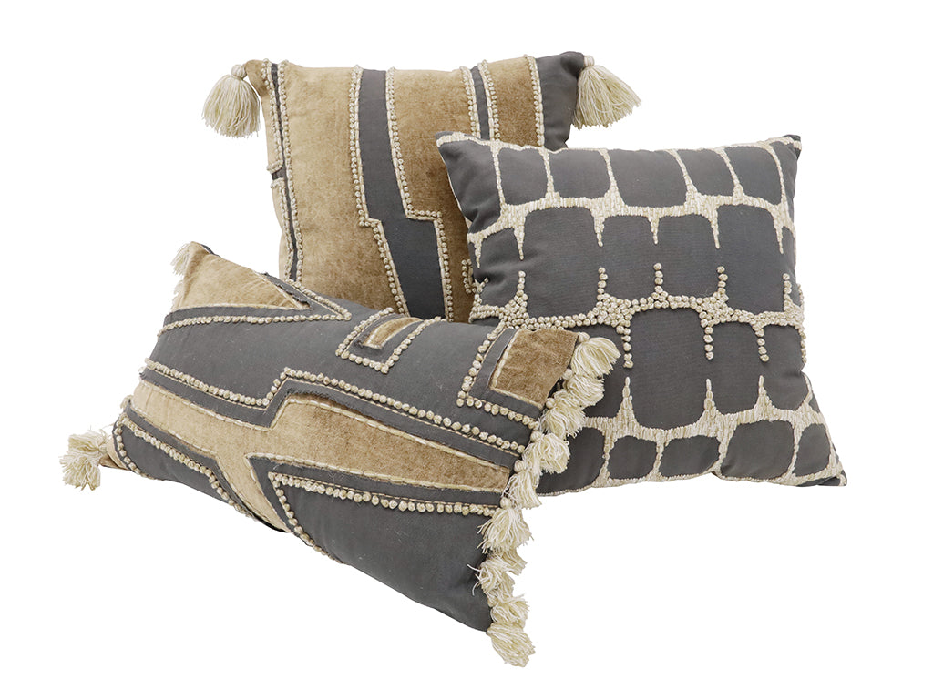 Zazu Velvet Stone Wash Square Cushion Black & Natural 45x45cm