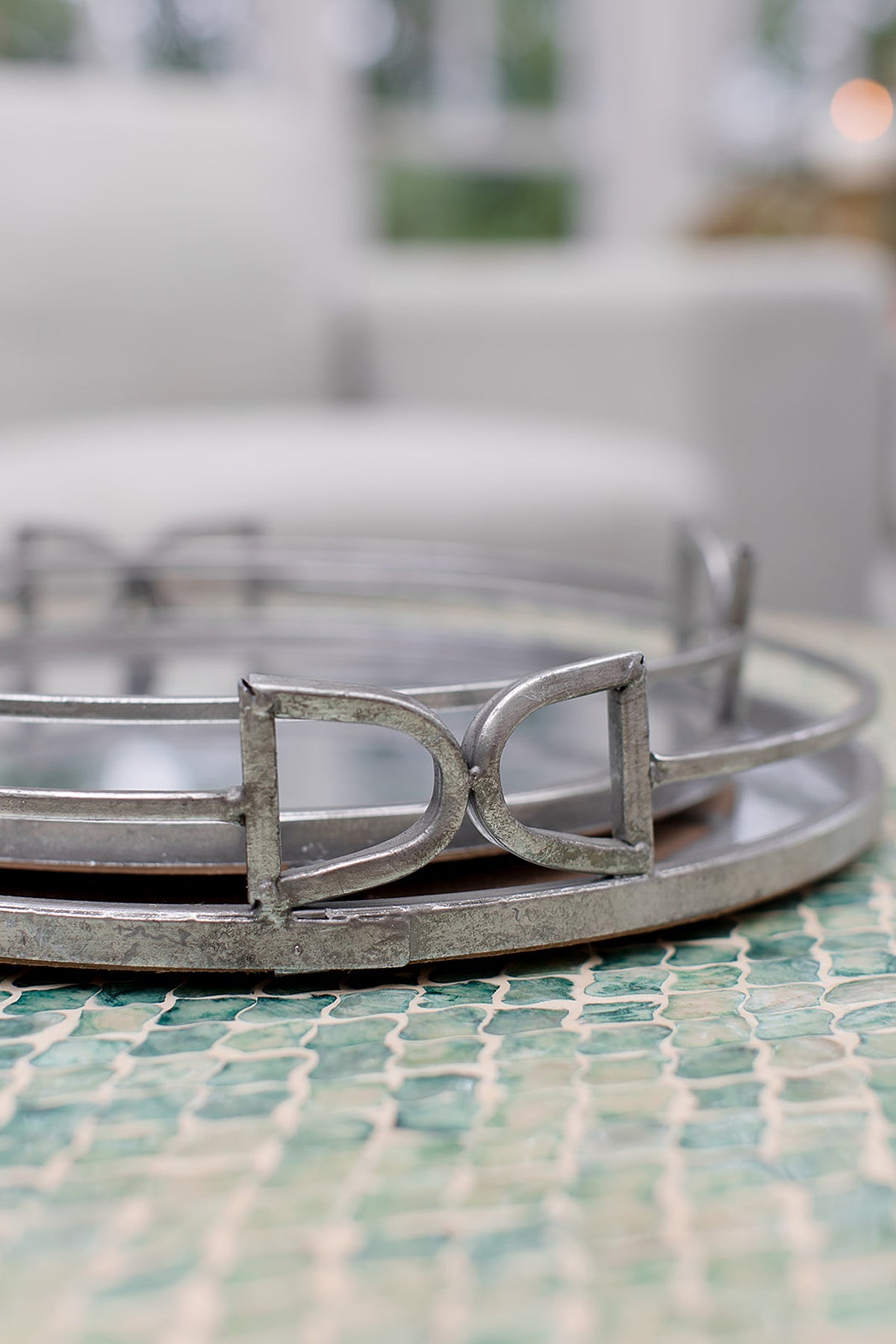 Bridle Set of 2 Round Silver Metal Decor/ Serving Trays