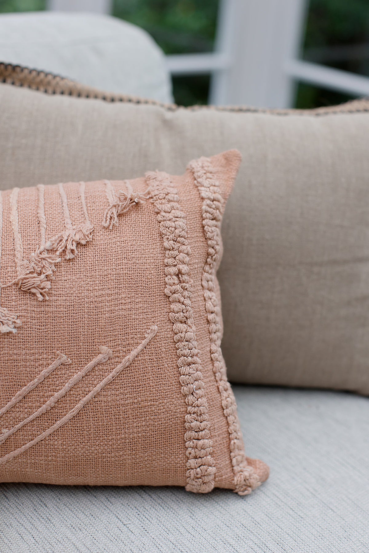Byblos Embroidered Cushion In Terracotta Pink 35X55CM