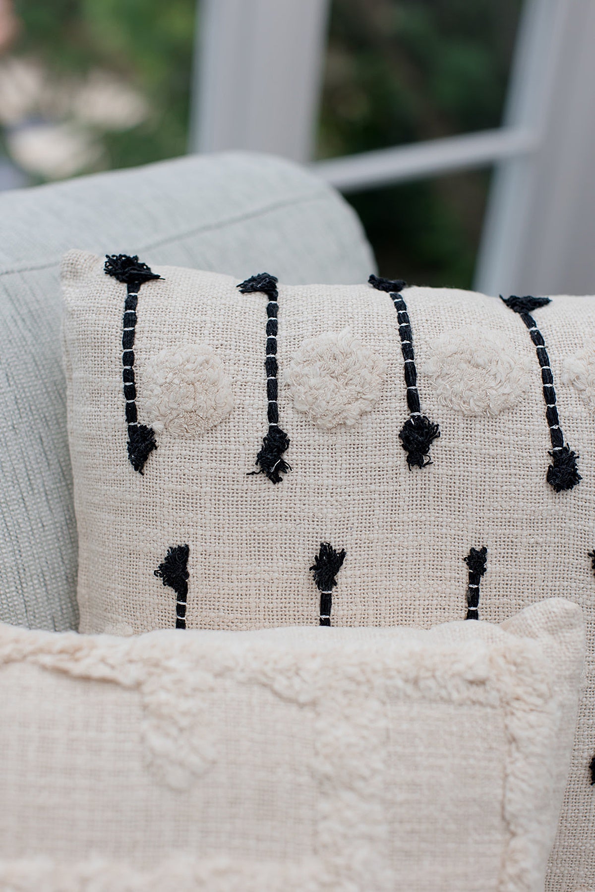 Casabianca Rectangular Embroidered Cushion Natural & Black 35X55CM