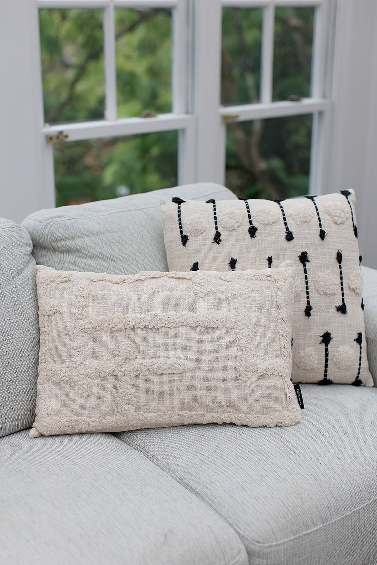 Casabianca Square Embroidered Cushion Natural & Black 45X45CM