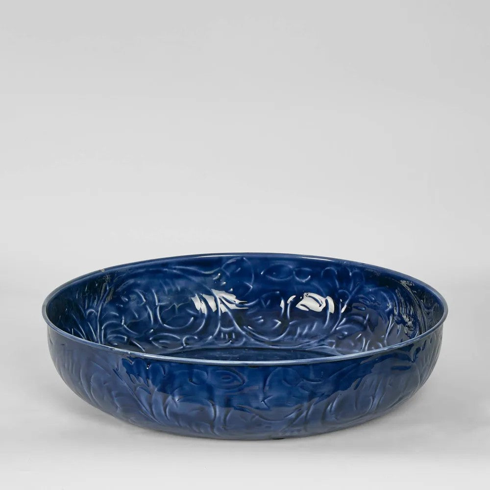 Embossed Enamel Serving Bowl LGE Blue