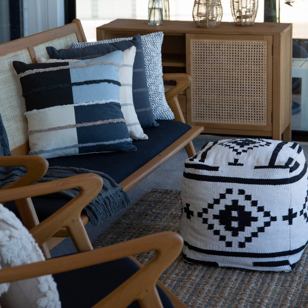 J.Elliot Ezra Foot Stool Ottoman White/Black 45cm x 45cm x 40cm