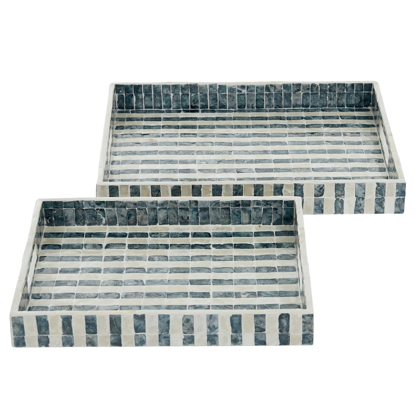 Nya S/2 Inlay Decor/ Serving Trays Navy & Ivory