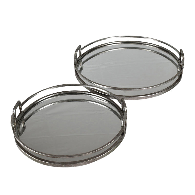 Bridle Set of 2 Round Silver Metal Decor/ Serving Trays