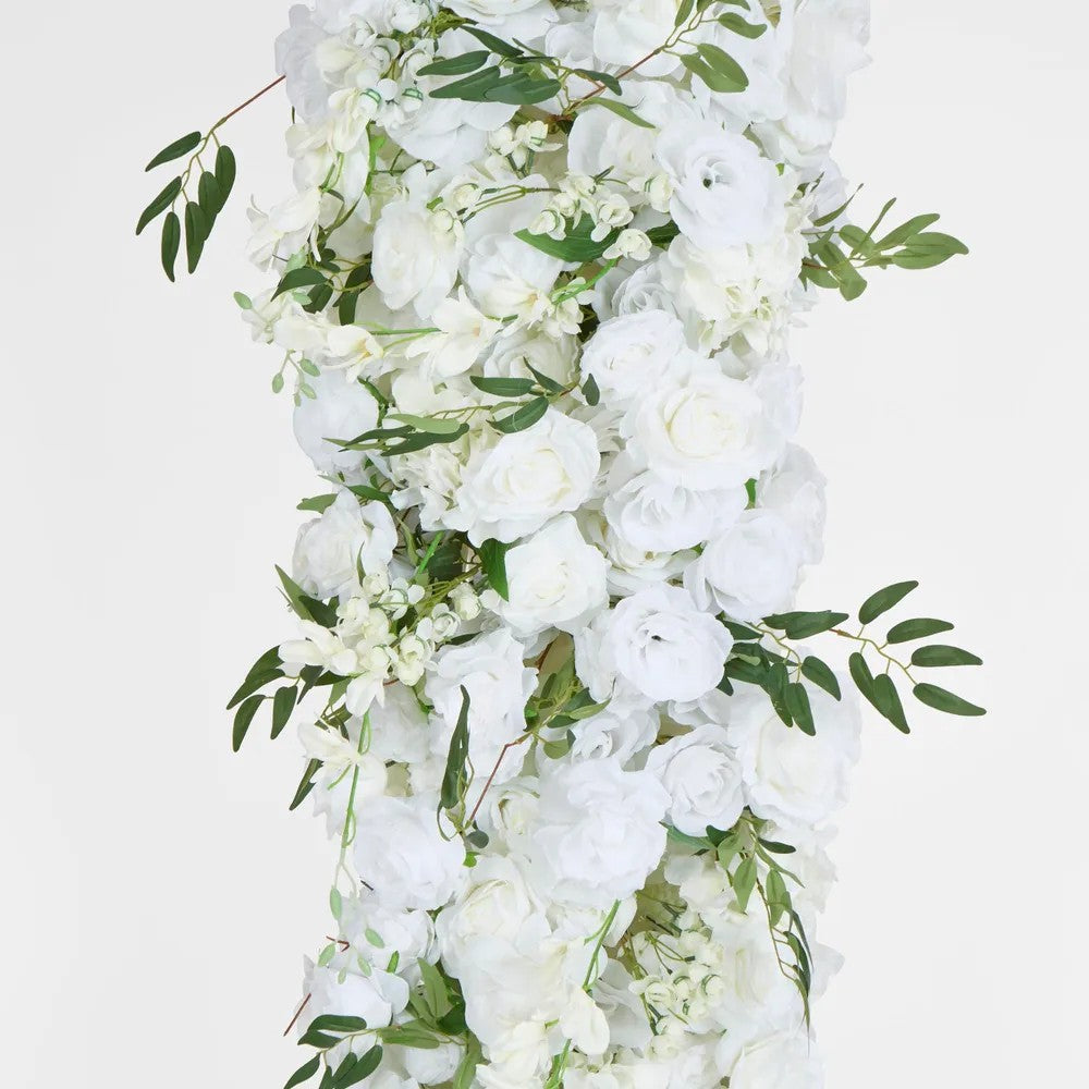 Artificial Flora Flower Table Runner White