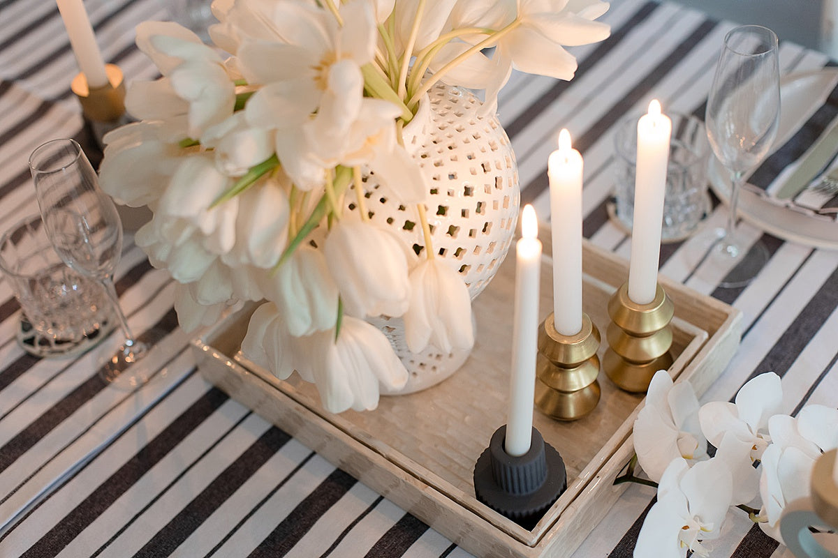 Black French striped Cotton tablecloth 150cmx180cm