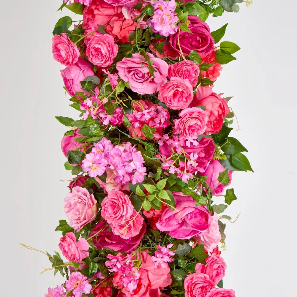 Artificial Flora Fuchsia Hot Pink Rose Camelia Blossom Flower Runner 45x200cm