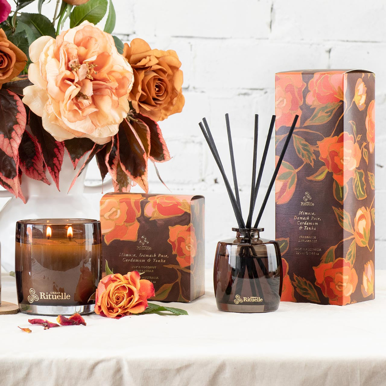 Urban Rituelle Set/3 Mimosa Scented Candle & Home Fragrance Gift Set