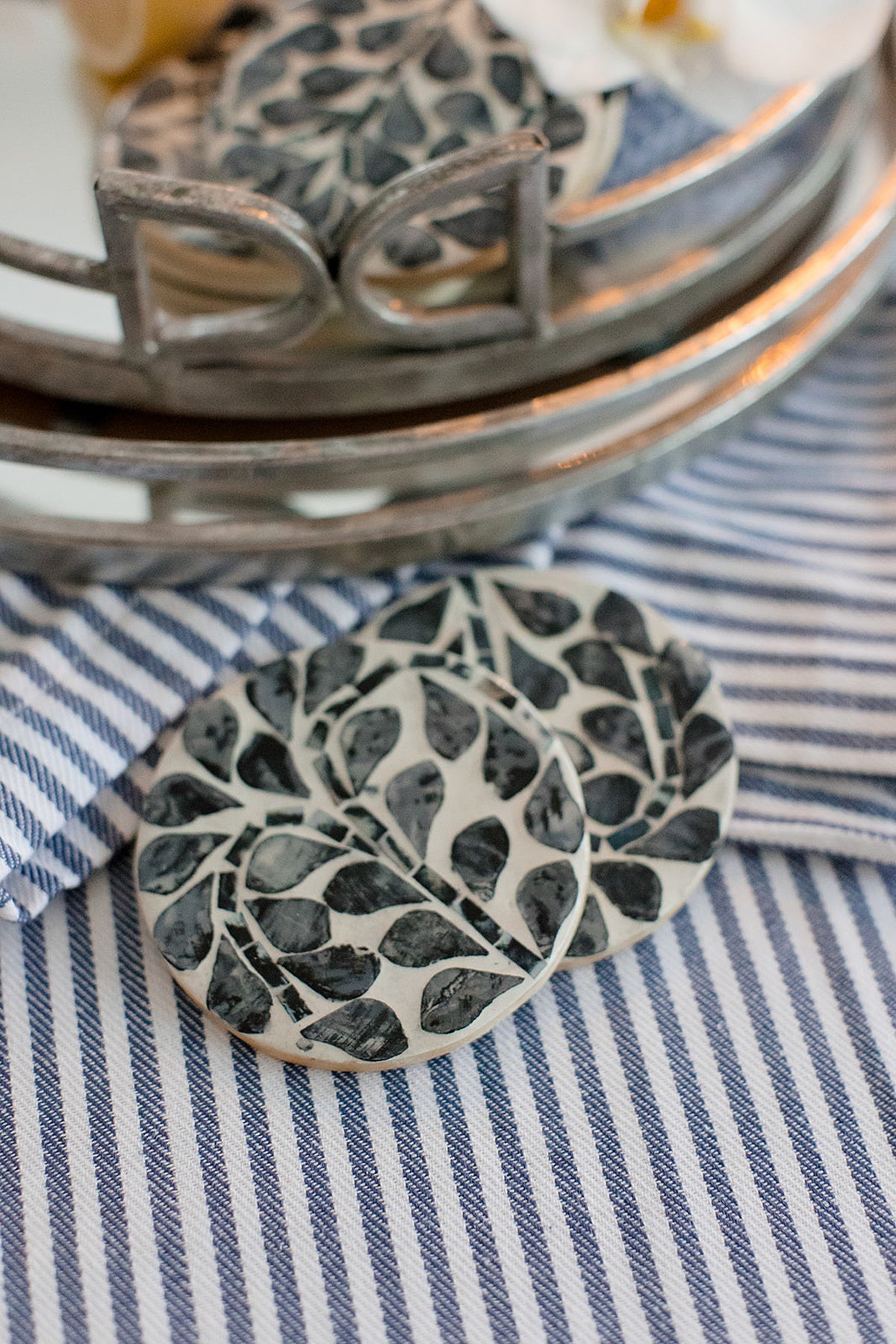 Gia S/6 Inlay Coasters - Grey/Ivory