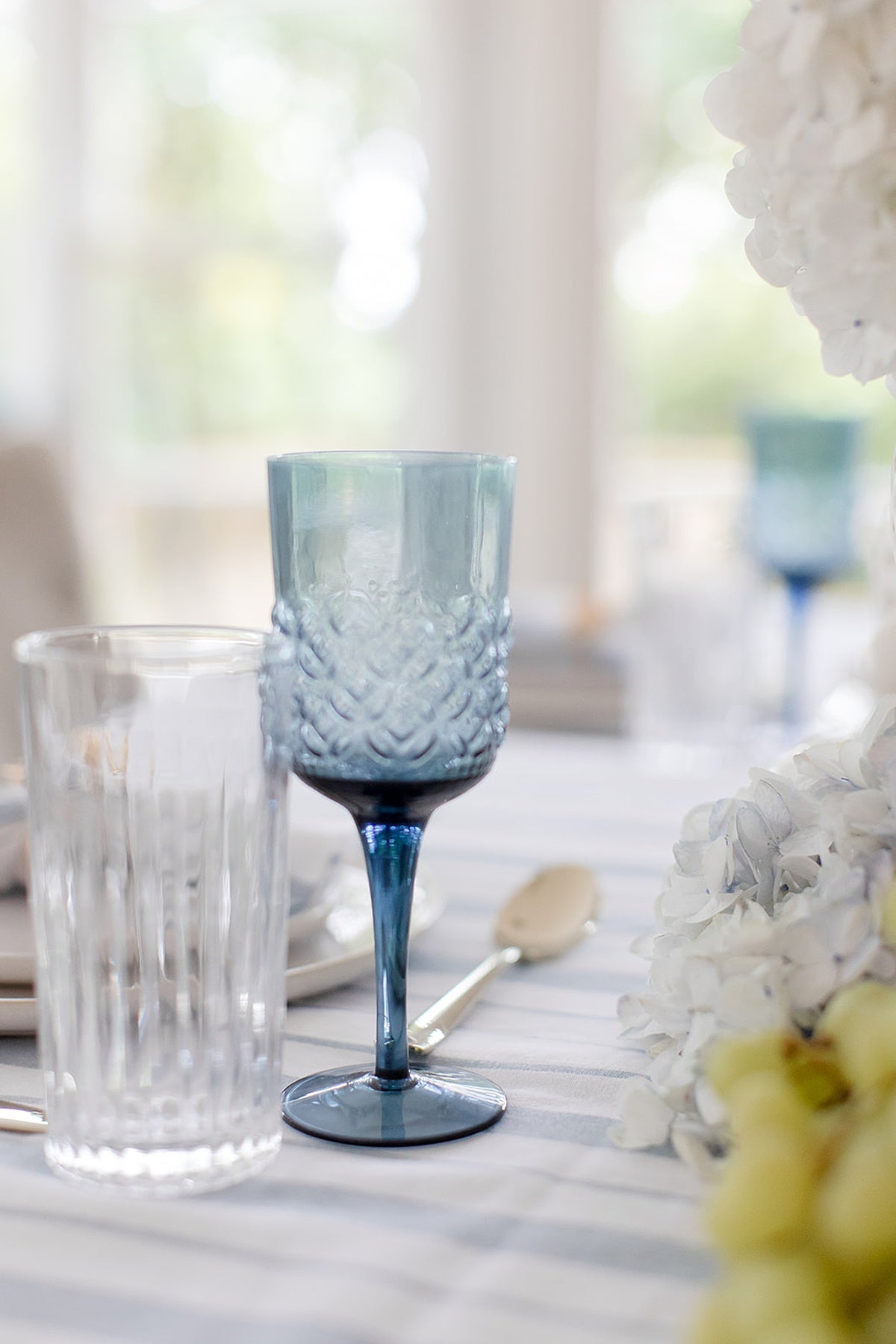 Set of 4 Smoked Blue Vintage Stemware
