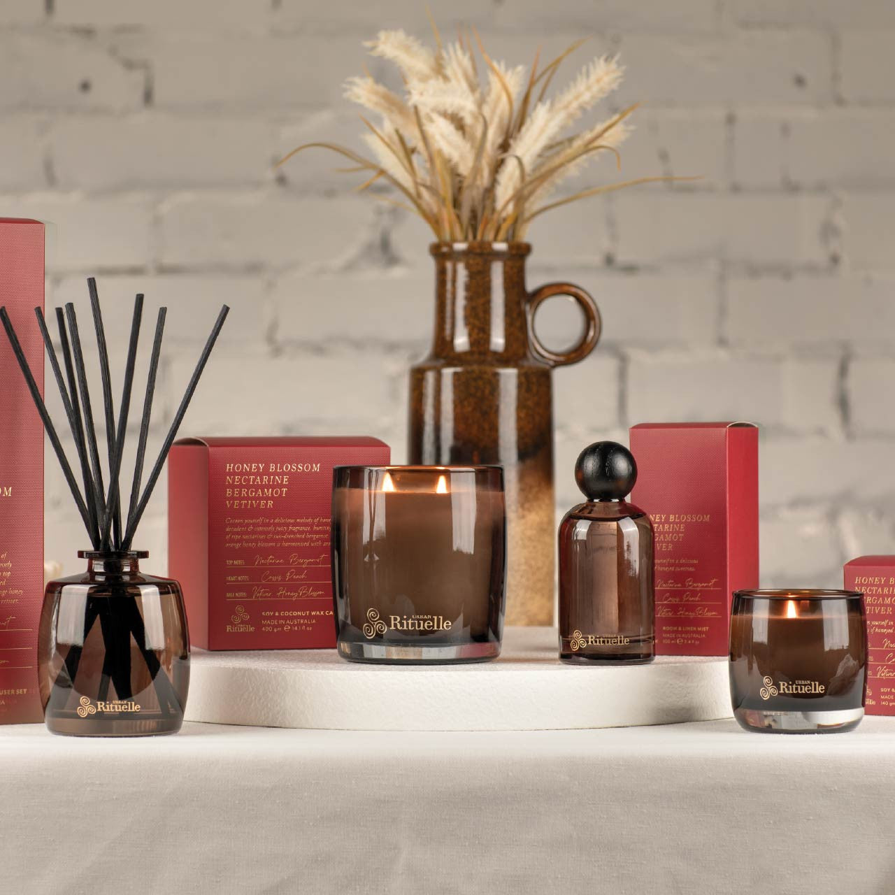Urban Rituelle- Set/3 The Honey Blossom Scented Candle & Home Fragrance Gift Set