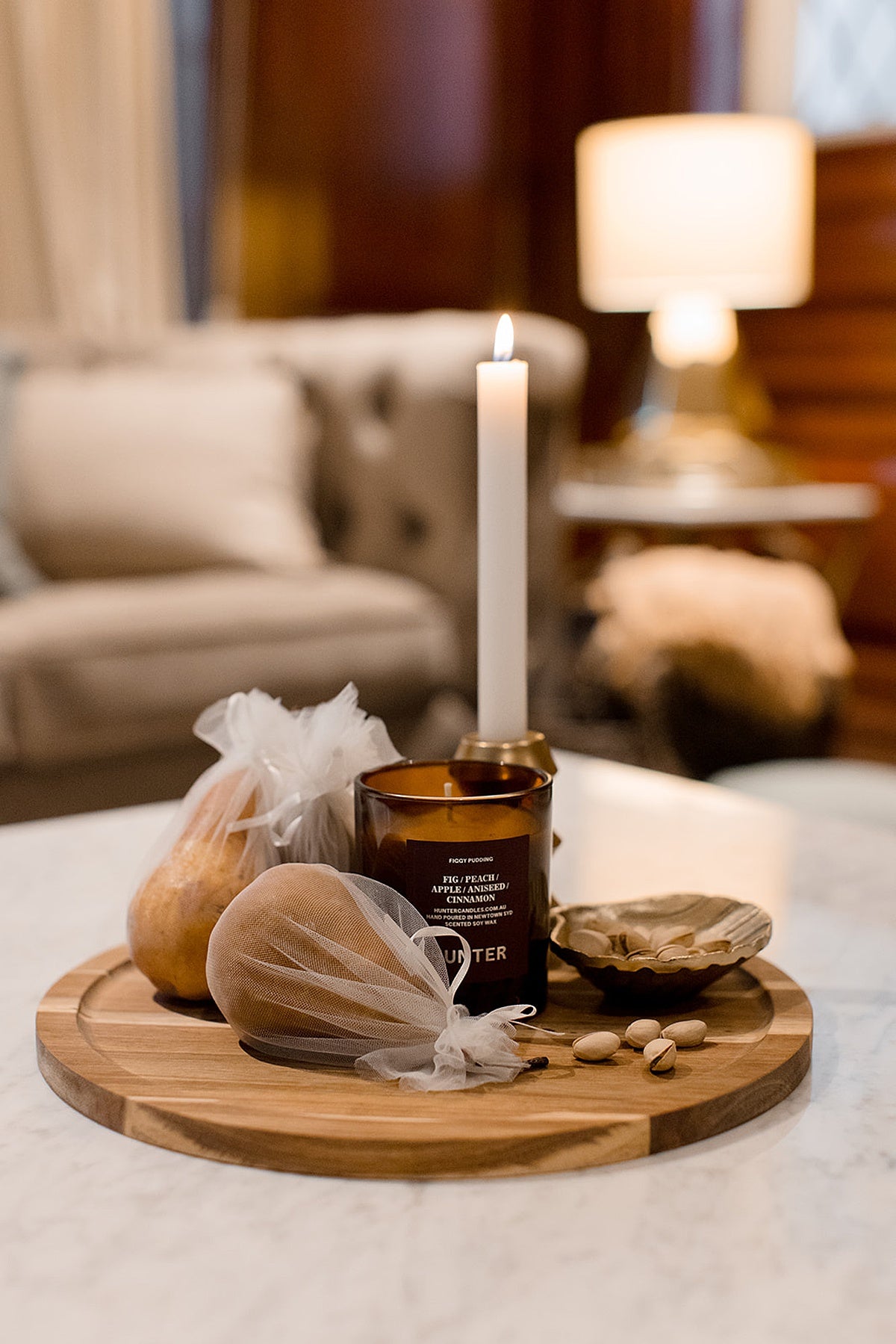 Acacia Round Wooden Serving Board with Palm Spreader 34 x34 x3.55