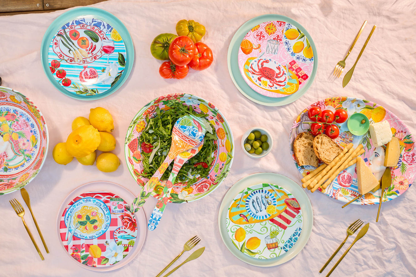 Set of 4 Melamine Italian Summer Plates