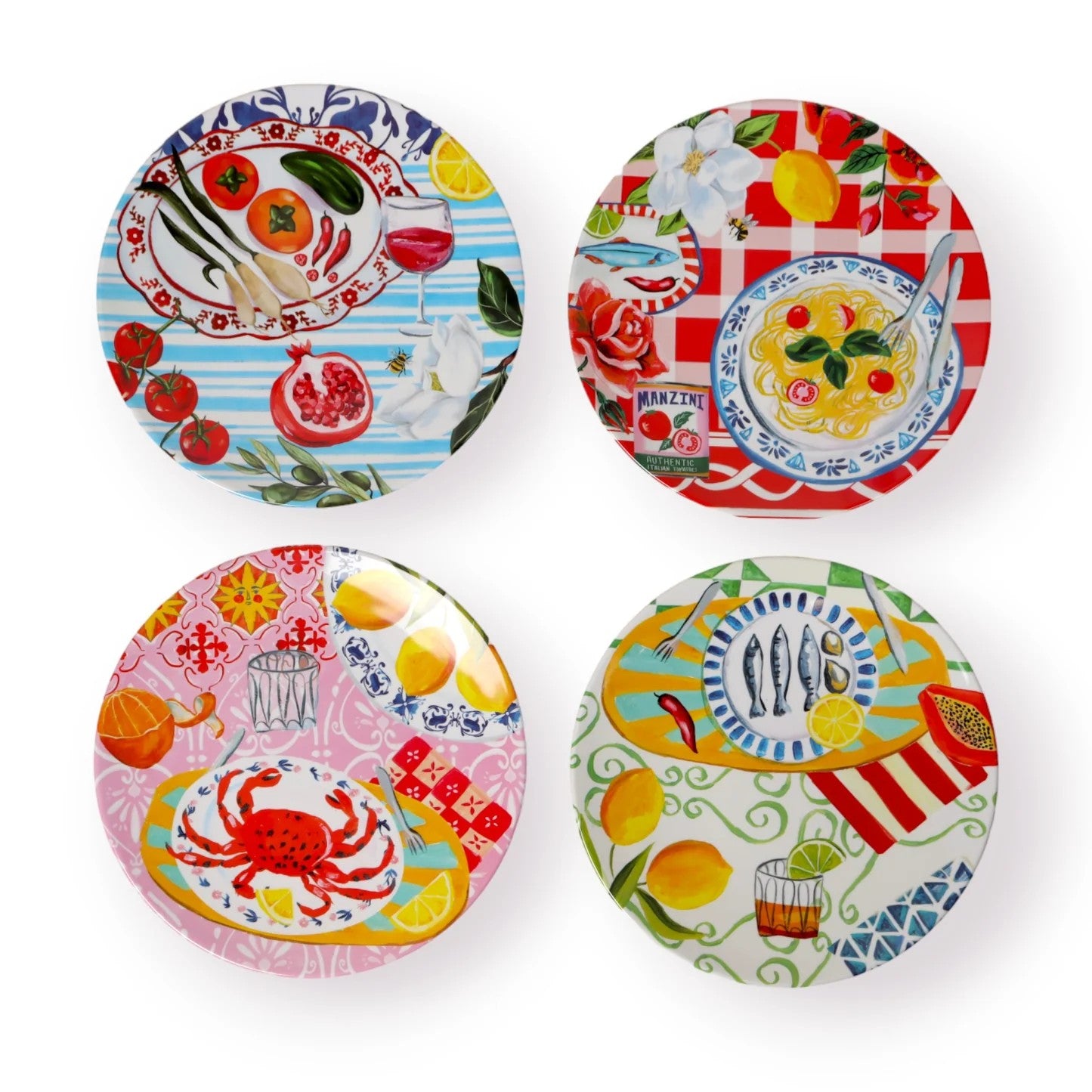 Set of 4 Melamine Italian Summer Plates