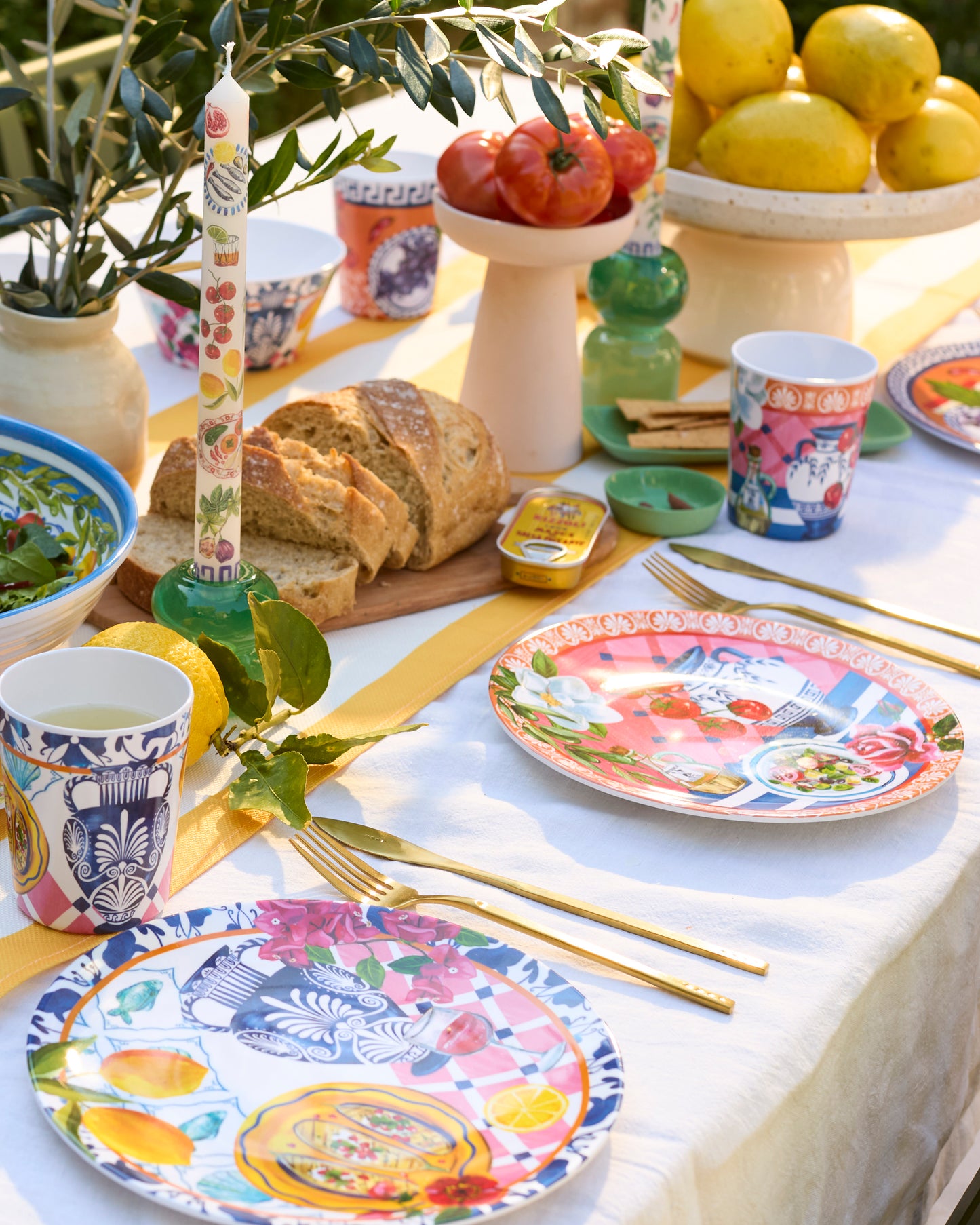 Set of 4 Melamine Mediterranean Summer Plates