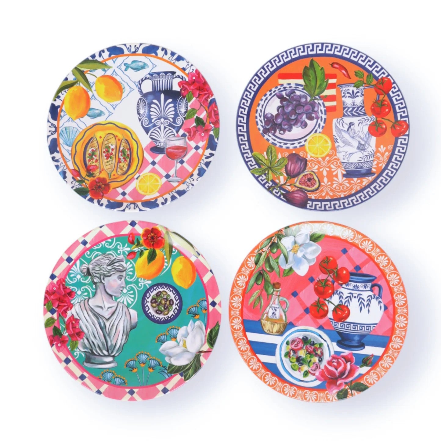Set of 4 Melamine Mediterranean Summer Plates
