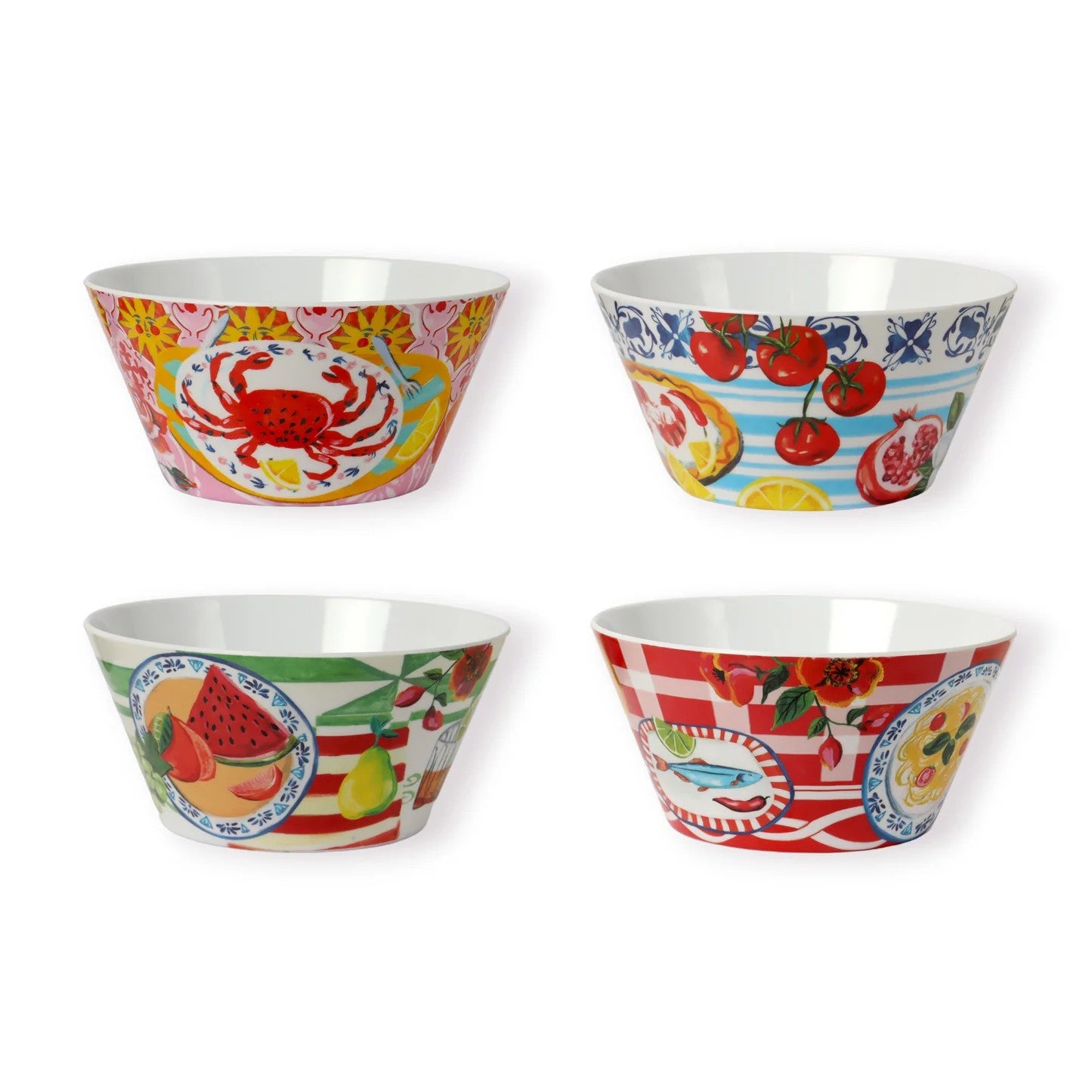 Set of 4 Melamine Italian Summer Bowls