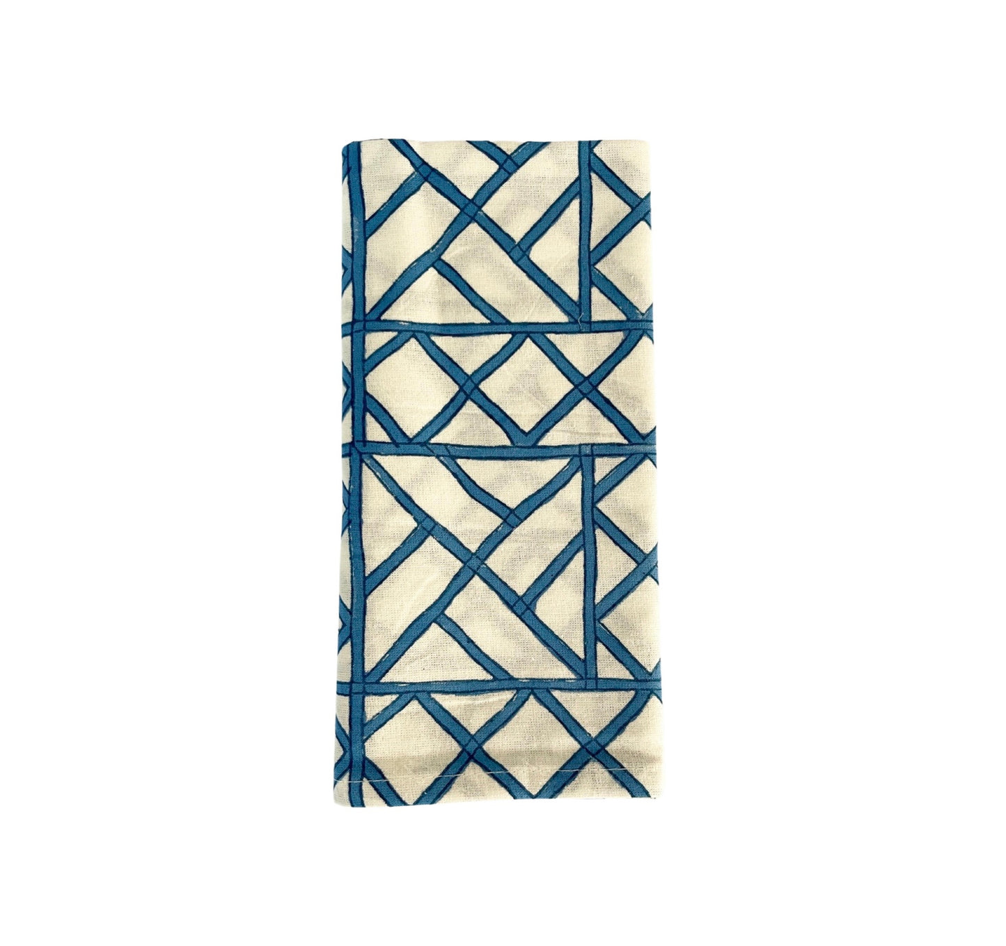 Set Of 6 Hand Block Printed Lattice Blue Cloth Napkins