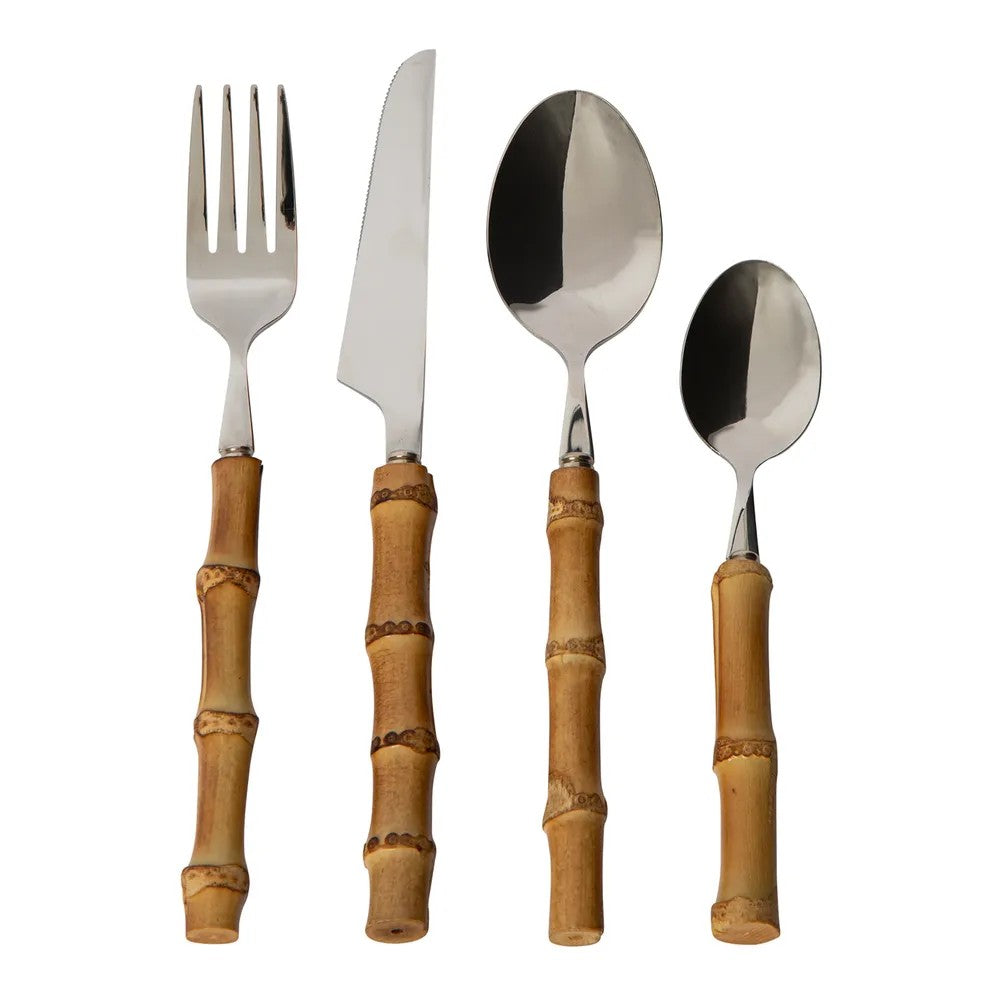 Saigon Stainless Steel Bamboo Handle 16 Piece Cutlery Set