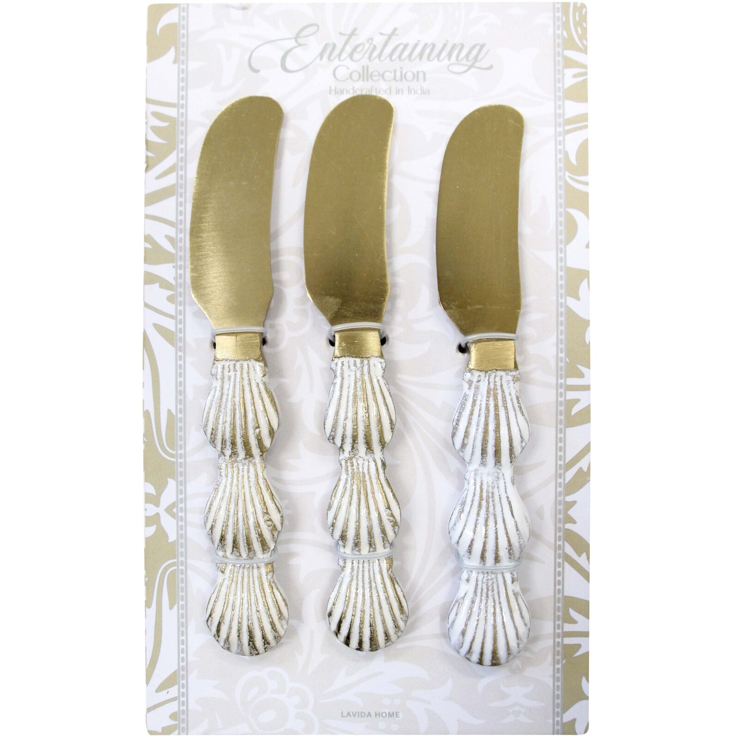 3 Piece LVD Brass Cheese Spreaders Shell Handles Cutlery set