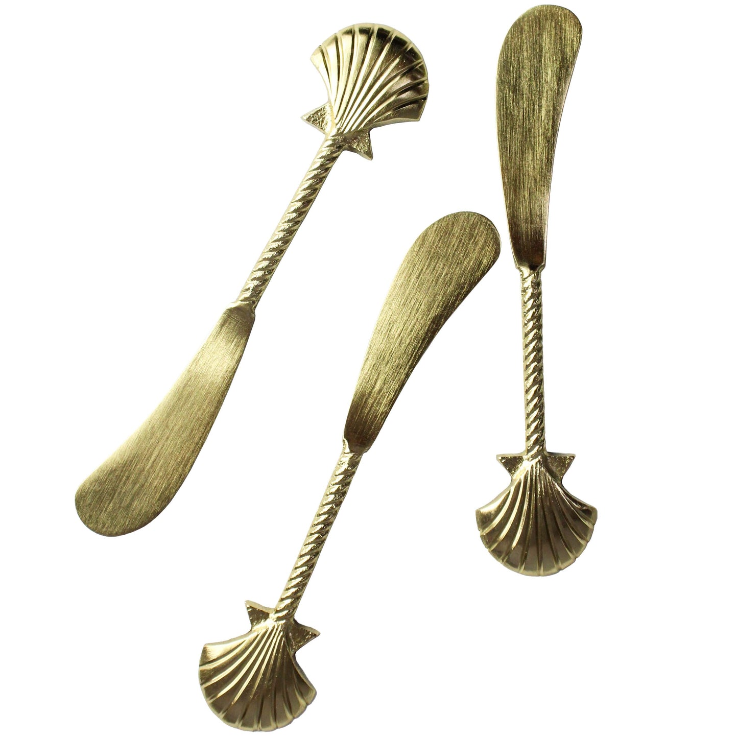 3pc LVD Brass Cheese & Butter Spreaders Gold Shell Handle Cutlery 14x3cm