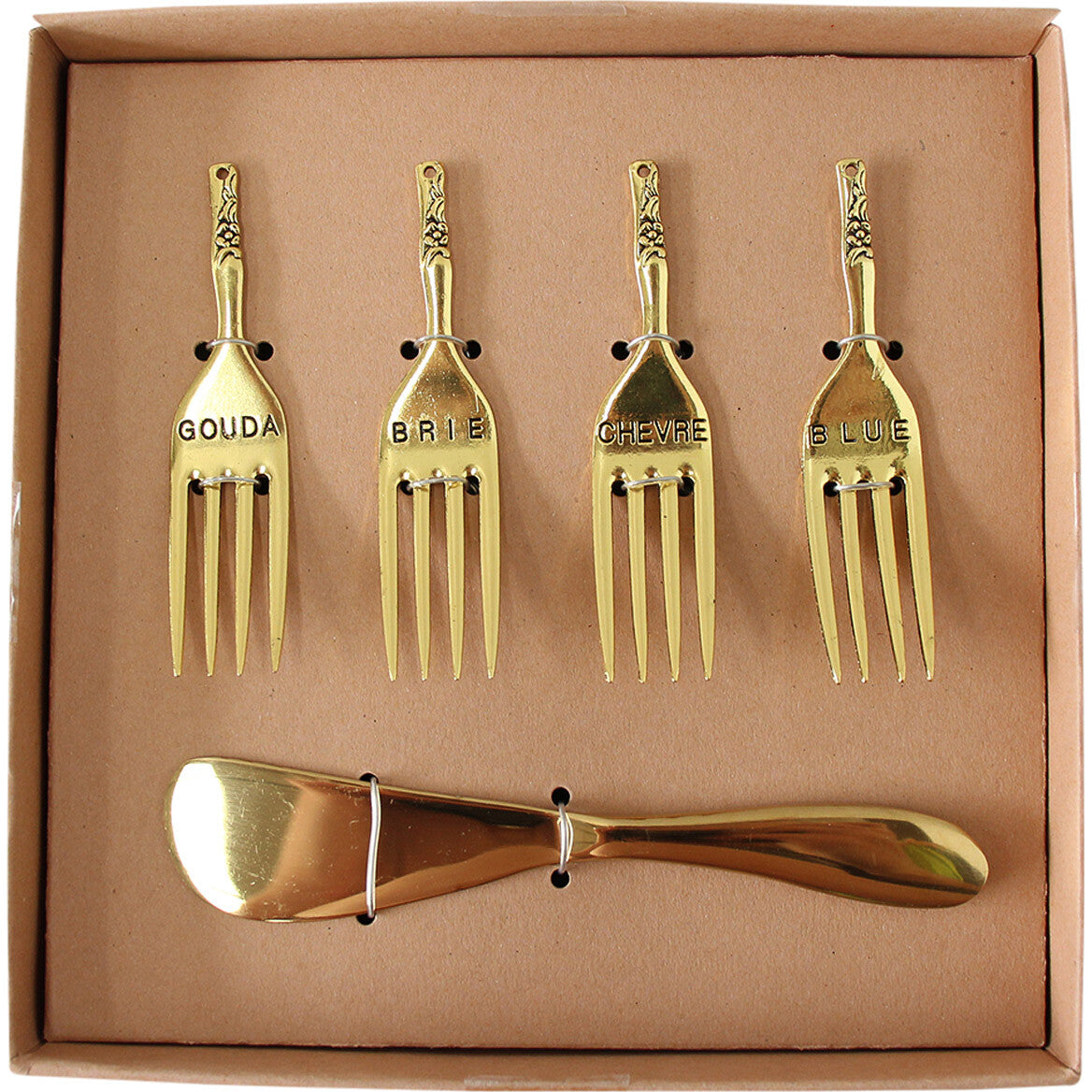 5 Piece LVD Brass Cheese Forks & Spreader Set