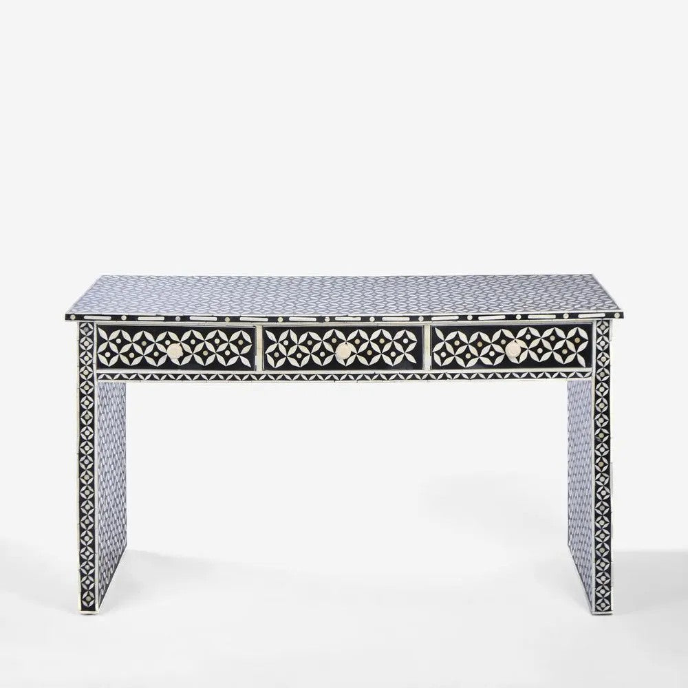 Stella Bone Inlay Console Table Black White