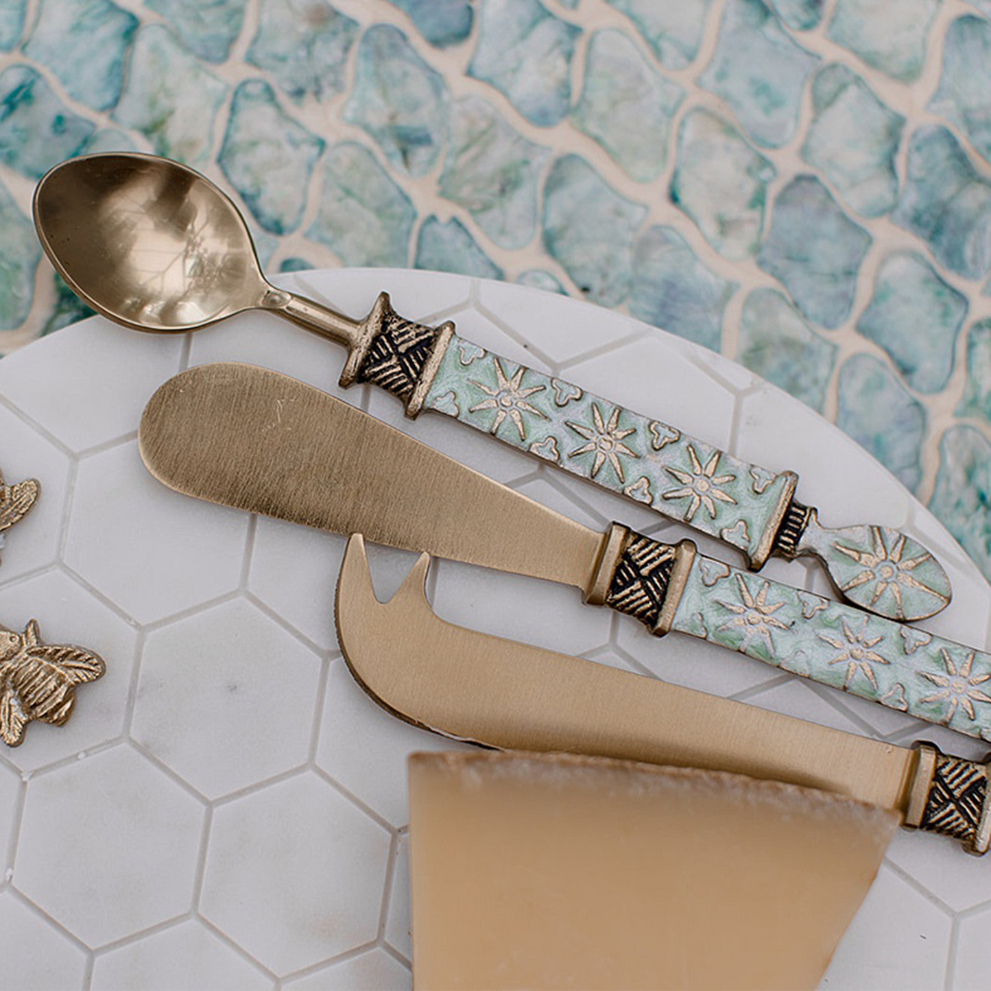 10 x LVD Brass Faro Vintage Gold/Mint Teaspoon 16 x3 x1 cm