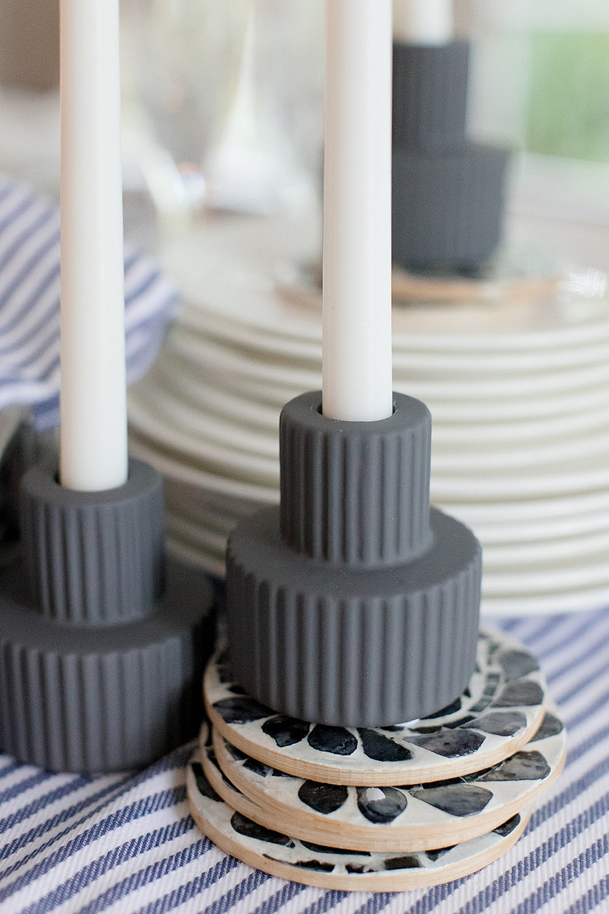Verona Dark Grey Ceramic Candle Holder