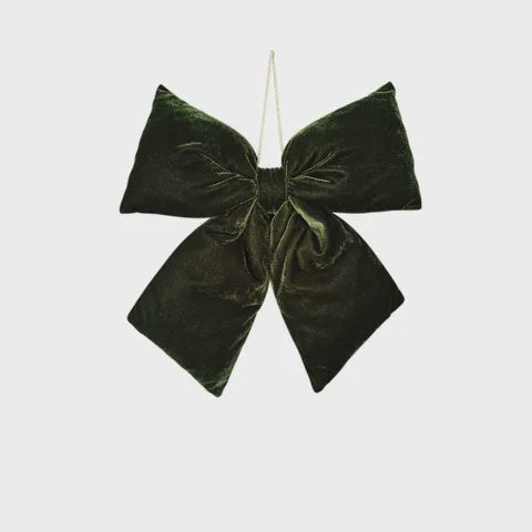 Set of 2 Christmas Hanging Bow Velvet 30x34cm Dark Green