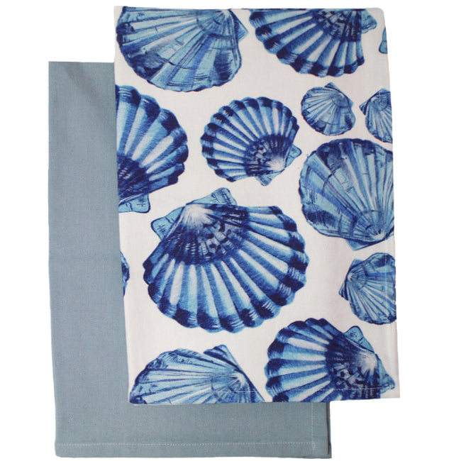 Set of 2 Blue Shell Kitchen Tea Towels
